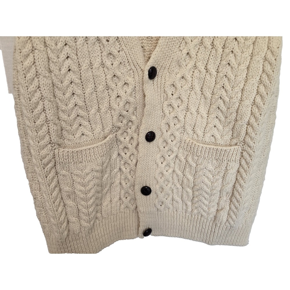 Carraig Donn Mens Size XL Wool Knit Fisherman Sweater Vest Ireland White - Picture 7 of 8